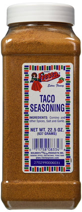 Bolner's Fiesta front label on 22.5 oz container showing product and convenience