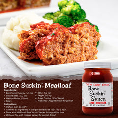Bone Suckin' bottle beside ingredients showing natural spices and vinegar