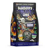 Bones Coffee Company bag front view showing blueberry cake flavor and resealable benefits