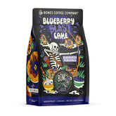Bones Coffee Company front packaging showing blueberry cake flavor and resealable bag for freshness