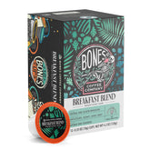Bones Coffee Company front packaging showing 12-count box and vibrant artwork, fast morning convenience