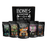 Bones Coffee Company front pack box showing five 4oz bags, great for gifting