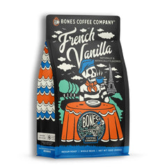 Bones Coffee Company front packaging showing vanilla flavor and benefits