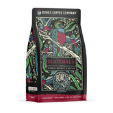 Bones Coffee Company front bag shot showing Guatemala whole beans and resealable pack benefit