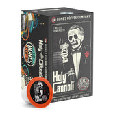 Bones Coffee front packaging showing Holy Cannoli flavor and 12-count convenience