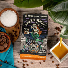Bones Coffee Company French press brew capturing rich color and crema