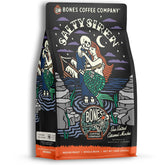 Bones Coffee Company front packaging showing 12 oz resealable bag and flavor