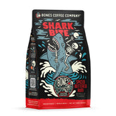 Bones Coffee Company front bag view showing buttered rum flavor and low-acid benefit