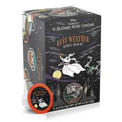 Bones Coffee Company front packaging showing Ruff Weather design and flavor benefits