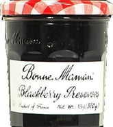 Bonne Maman jar front label showing blackberry preserve, clear fruit and quality