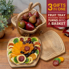 BONNIE AND POP wooden tray unfolded as bowl demonstrating reusable serving benefit