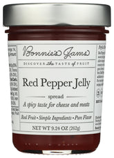 Bonnie's Jams front jar view showing label and bright red jelly for easy identification and serving