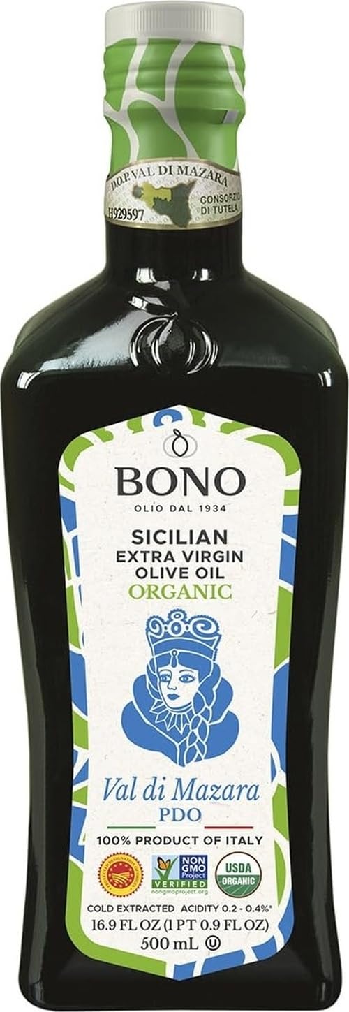 Bono front packaging showing Val di Mazara PDO and organic badge for authenticity