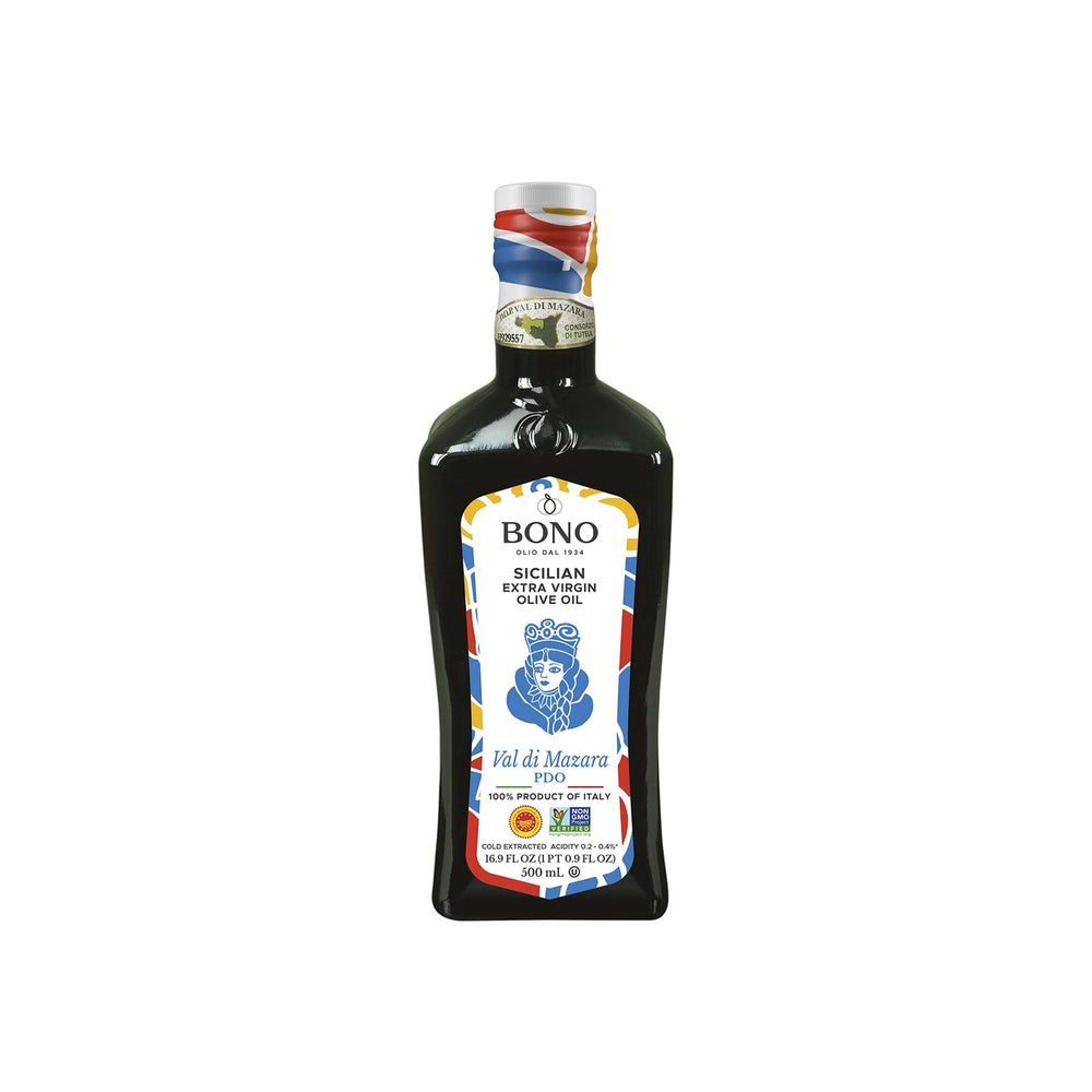 Bono front packaging showing bottle and label, highlights authentic Italian origin