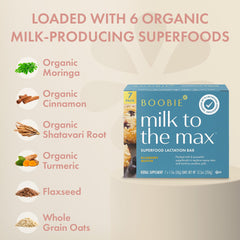 Boobie Brands ingredient spread with oats flaxseed and herbs highlighting natural support