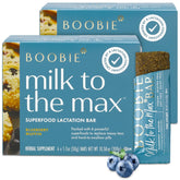 Boobie Brands front pack showing blueberry muffin bars and benefits
