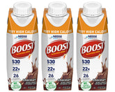 BOOST front packaging showing three chocolate bottles and convenience