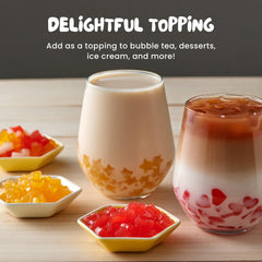 Bossen coconut jelly added to bubble tea cup showing visual contrast and enhanced mouthfeel