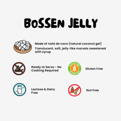 Bossen coconut jelly jar open with scoop demonstrating easy serving and time savings