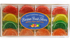 Boston Fruit Slices front packaging showing four flavors and vegan label