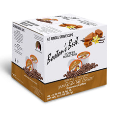 Boston’s Best front packaging showing Jamaican Me Crazy pods and count benefit