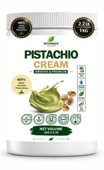 Botanique Heaven jar front view showing premium pistachio spread and clear branding benefit