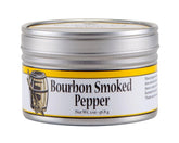 Bourbon Barrel Foods front label shows smoked pepper jar and bold flavor benefit
