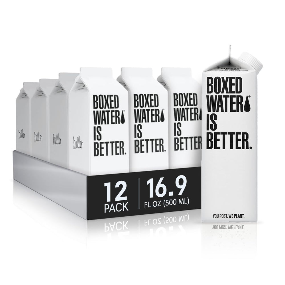 Boxed Water Is Better front packaging showing 12-pack and eco benefit