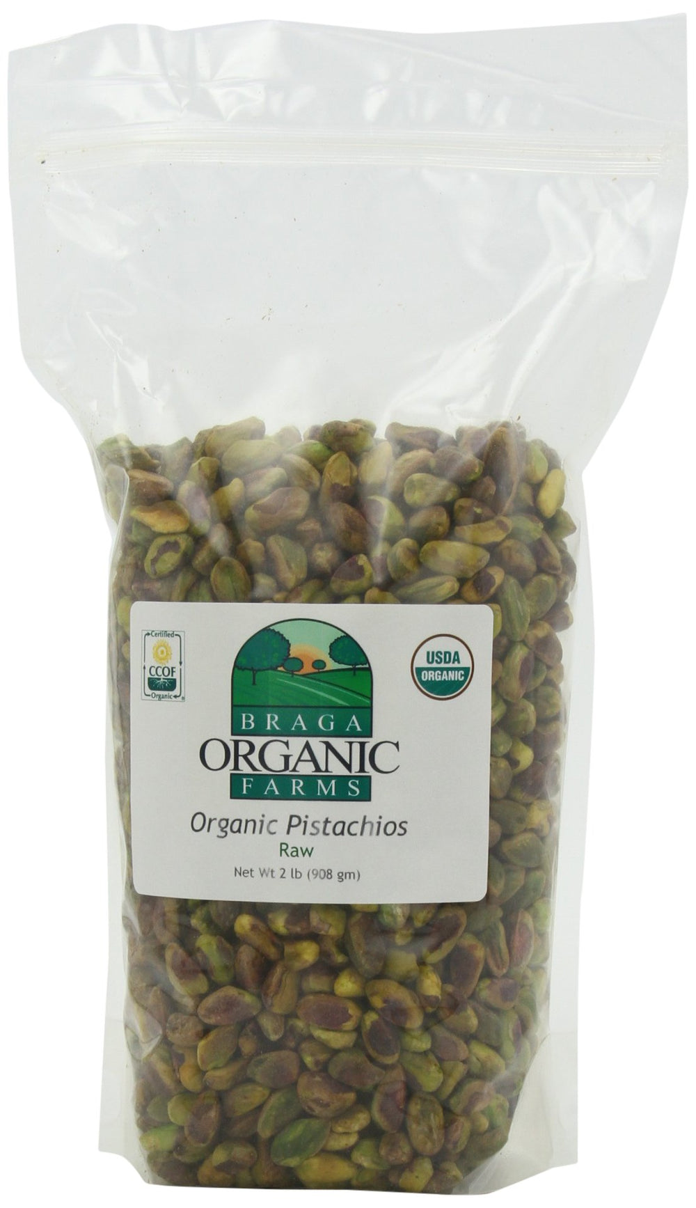Braga Organic Farms front packaging view showing sealed 2 lb. bag and organic label, highlights freshness