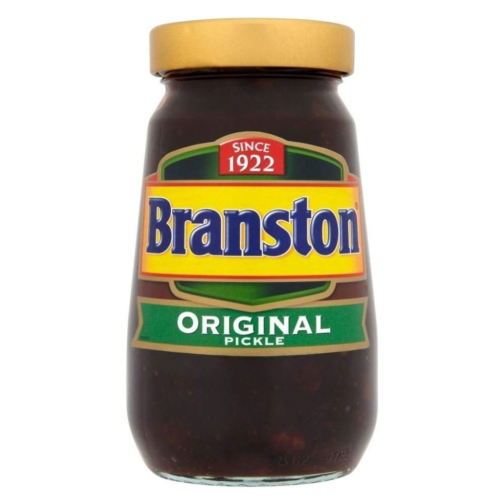 Branston jar front view, shows label and enhances sandwich flavor