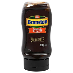 Close-up of small chunk texture inside bottle, Branston offers even spreadability