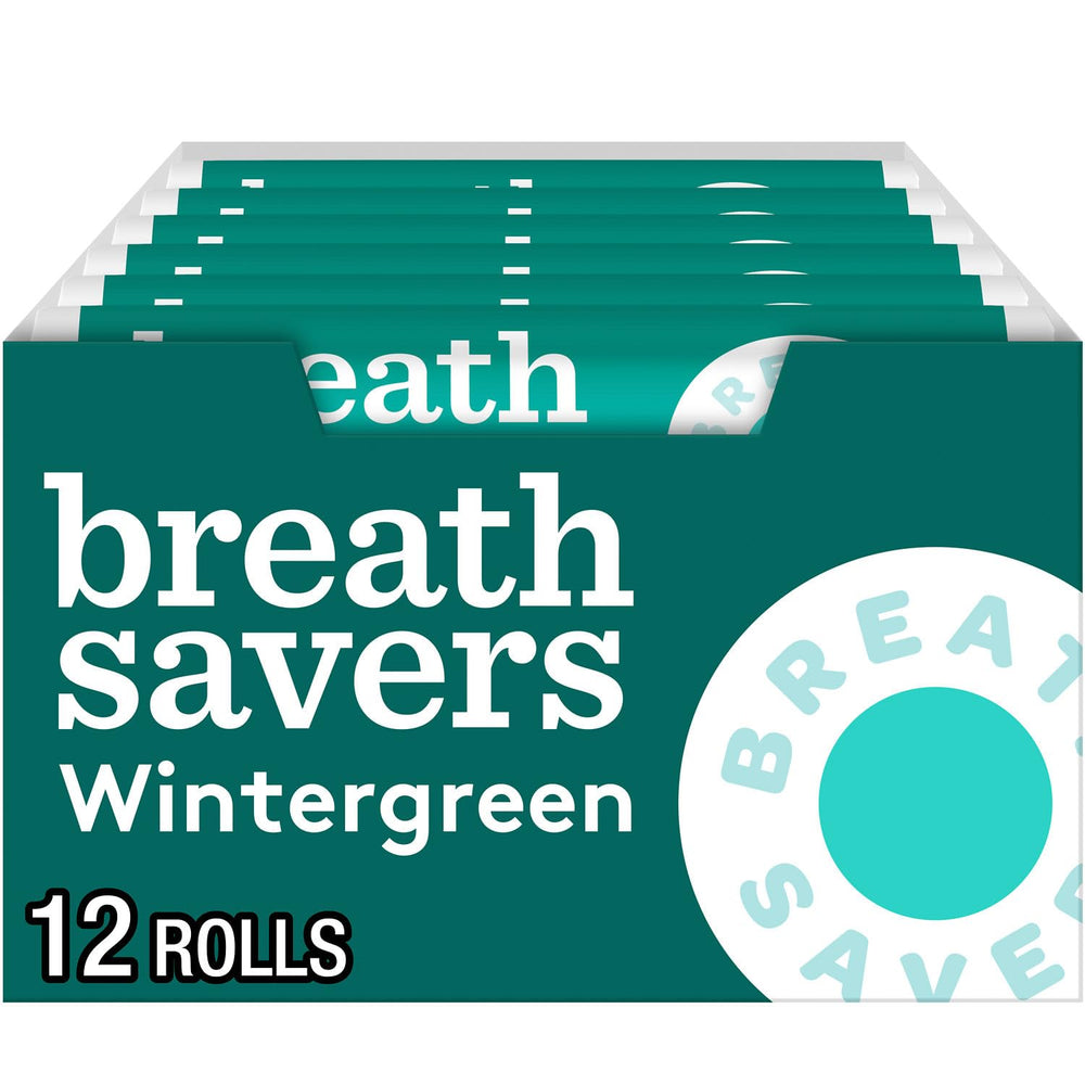 Breath Savers front packaging showing rolls and wintergreen benefit
