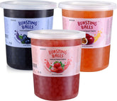 BREXONIC front packaging showing three-flavor popping boba, clear product view and labels