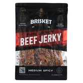 Brisket Chips Co. front packaging showing medium spicy flavor and nutrition benefits
