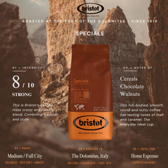 Bristot Speciale whole bean close-up revealing roast texture and aroma
