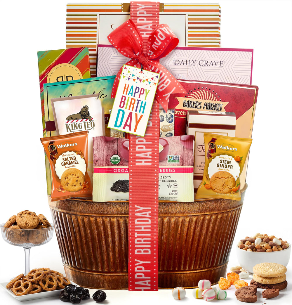 Broadway Basketeers front packaging showing festive ribbon and ready-to-gift presentation
