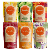 Brodo front packaging variety pack showing all six pouches and branding benefit convenience