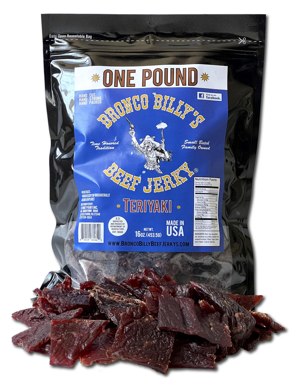 Bronco Billy's front packaging showing one-pound resealable bag and branding for freshness