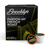 Brooklyn Beans front packaging showing bold French Roast branding and quantity benefit
