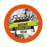 Brooklyn Beans front packaging showing 40-count hazelnut decaf and convenience