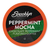 Brooklyn Beans front packaging showing peppermint mocha pods and seasonal appeal