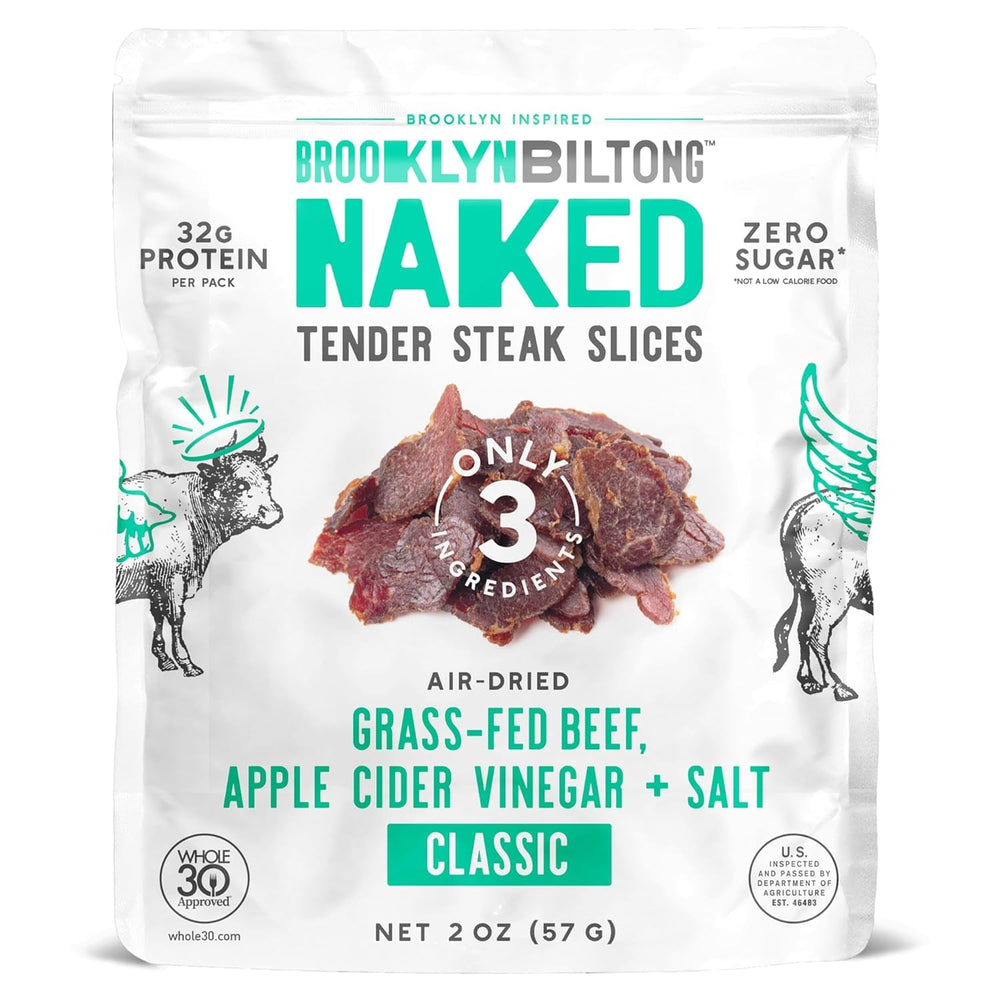 Brooklyn Biltong front packaging showing clean ingredient callouts and keto badge