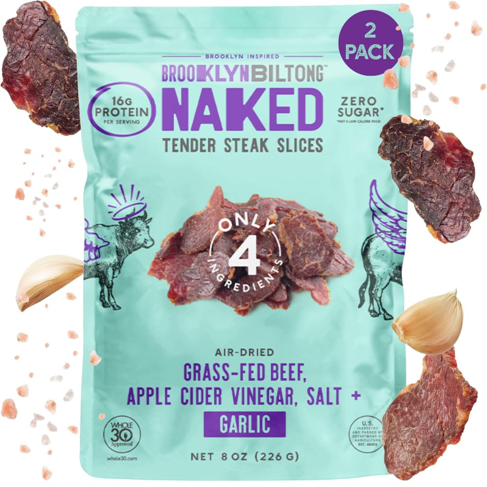 Brooklyn Biltong front packaging showing two 8 oz packs and convenience