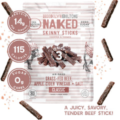 Brooklyn Biltong unwrapped single skinny stick highlighting tender texture and convenience
