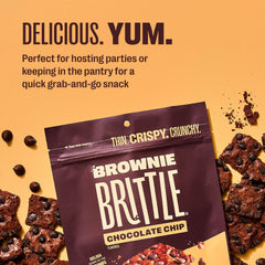 Brownie Brittle shards atop ice cream adding crunch and chocolate flavor