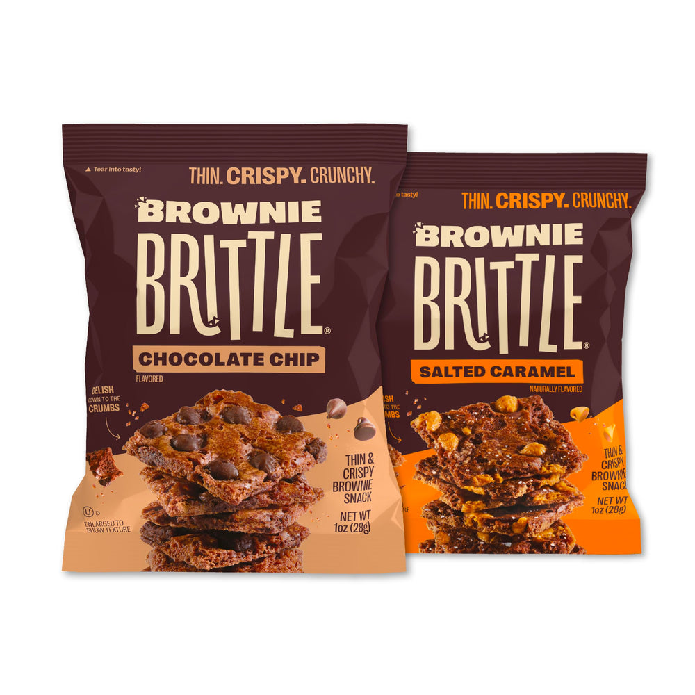 Brownie Brittle front packaging showing variety pack and convenience