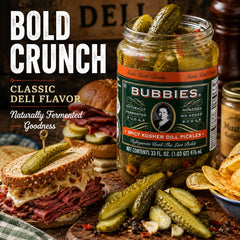 bubbies sliced pickles on burger adding spicy dill flavor and crisp contrast