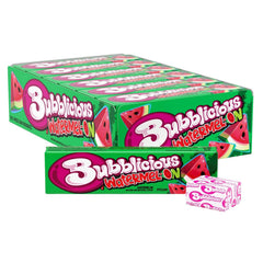 Bubblicious front packaging showing watermelon flavor and pack count benefit