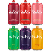 bubly variety pack front view showing all six flavors and 18 cans for convenience