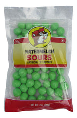 Buc-ee's watermelon sours resealable bag showing bright candies and long-lasting freshness